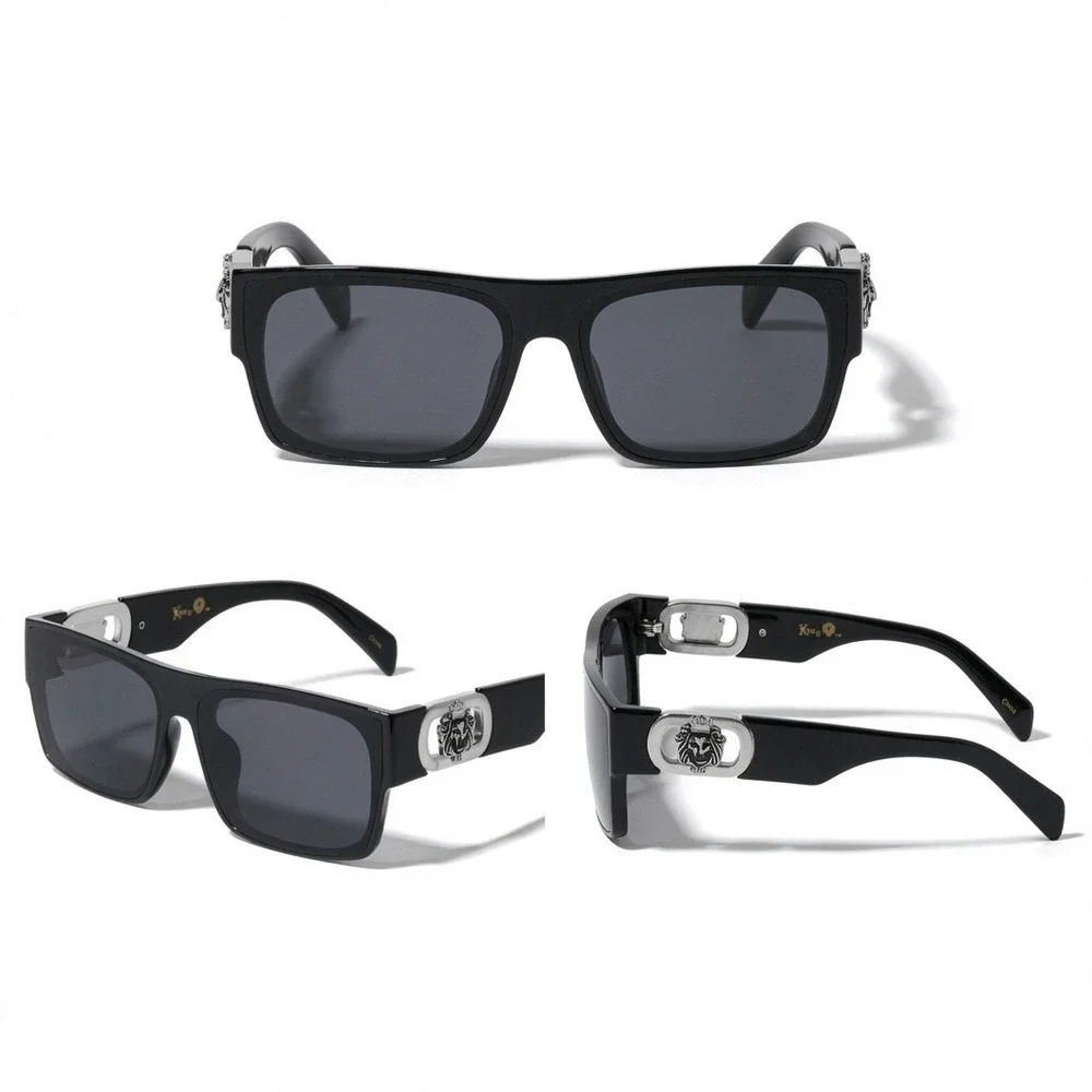 Black Lion Medallion Sunglasses Mens Rectangular Flat Top Streetwear Shades 2026